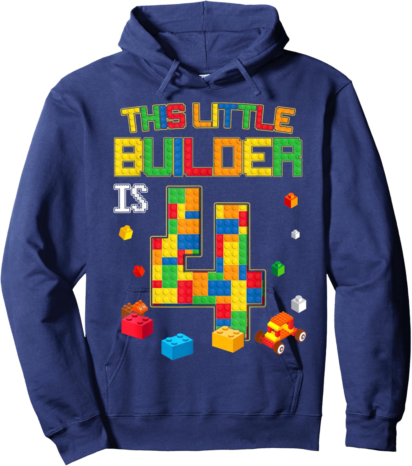 Building Blocks 4 Years Old Birthday Boy Hoodie - Hoodie | Navy