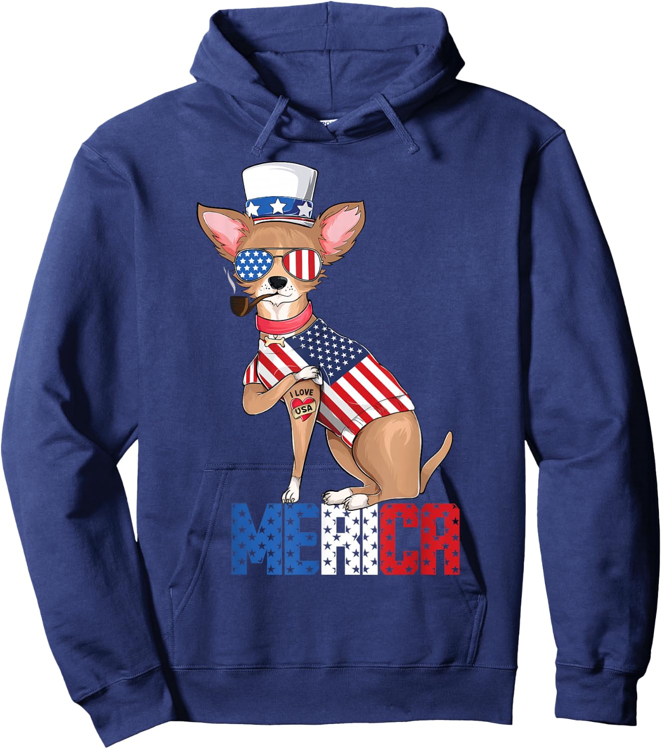Chihuahua dog Merica 4th of july usa american flag men women Hoodie - Hoodie | Navy