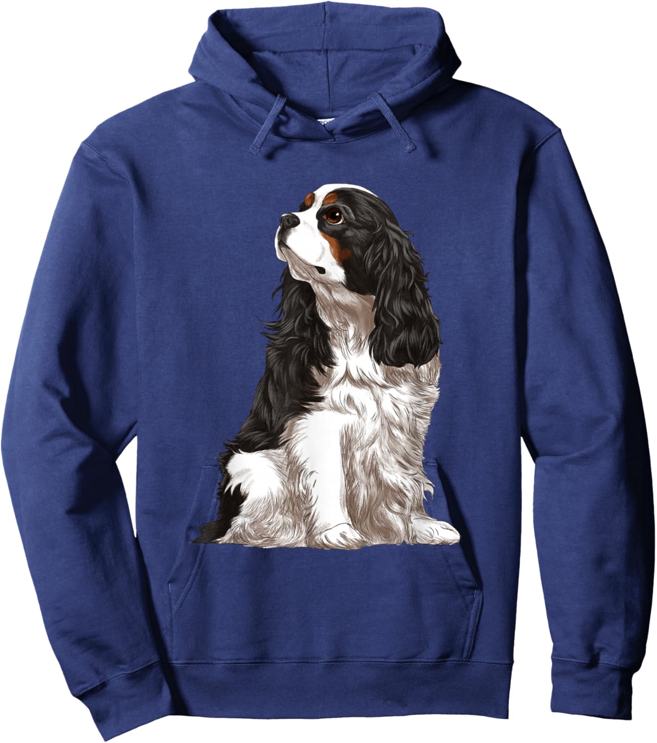 Sitting Dog Tri-Color Cavalier King Charles Spaniel Hoodie - Hoodie | Navy