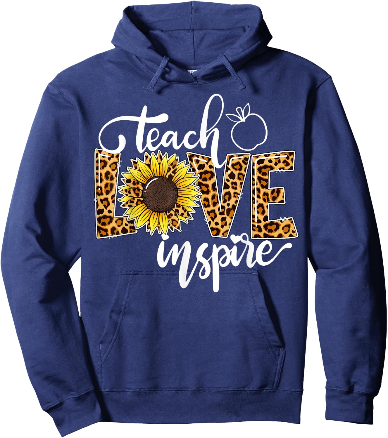 Teach Love Inspire Cute Sunflower Leopard Cheetah Print Hoodie - Hoodie | Navy