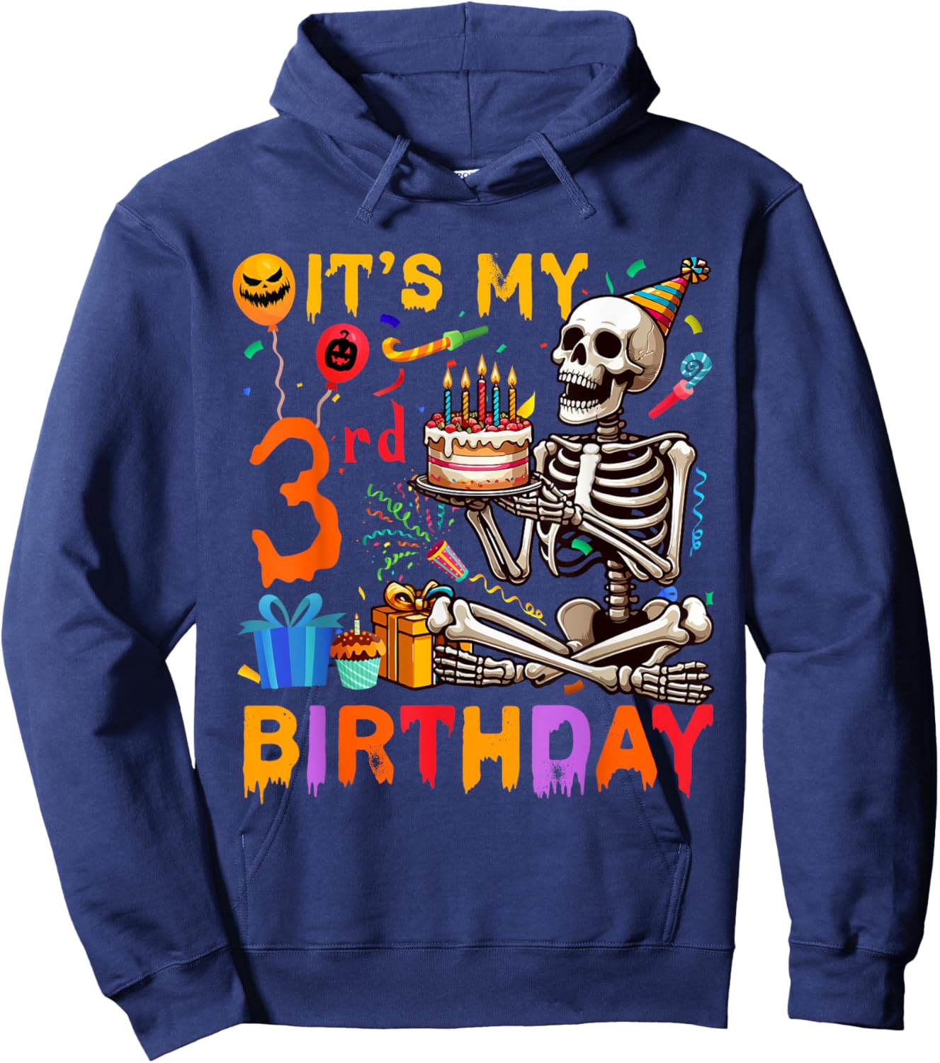 It's My 3rd Birthday Halloween Skeleton Matching Party Hoodie - Hoodie | Navy