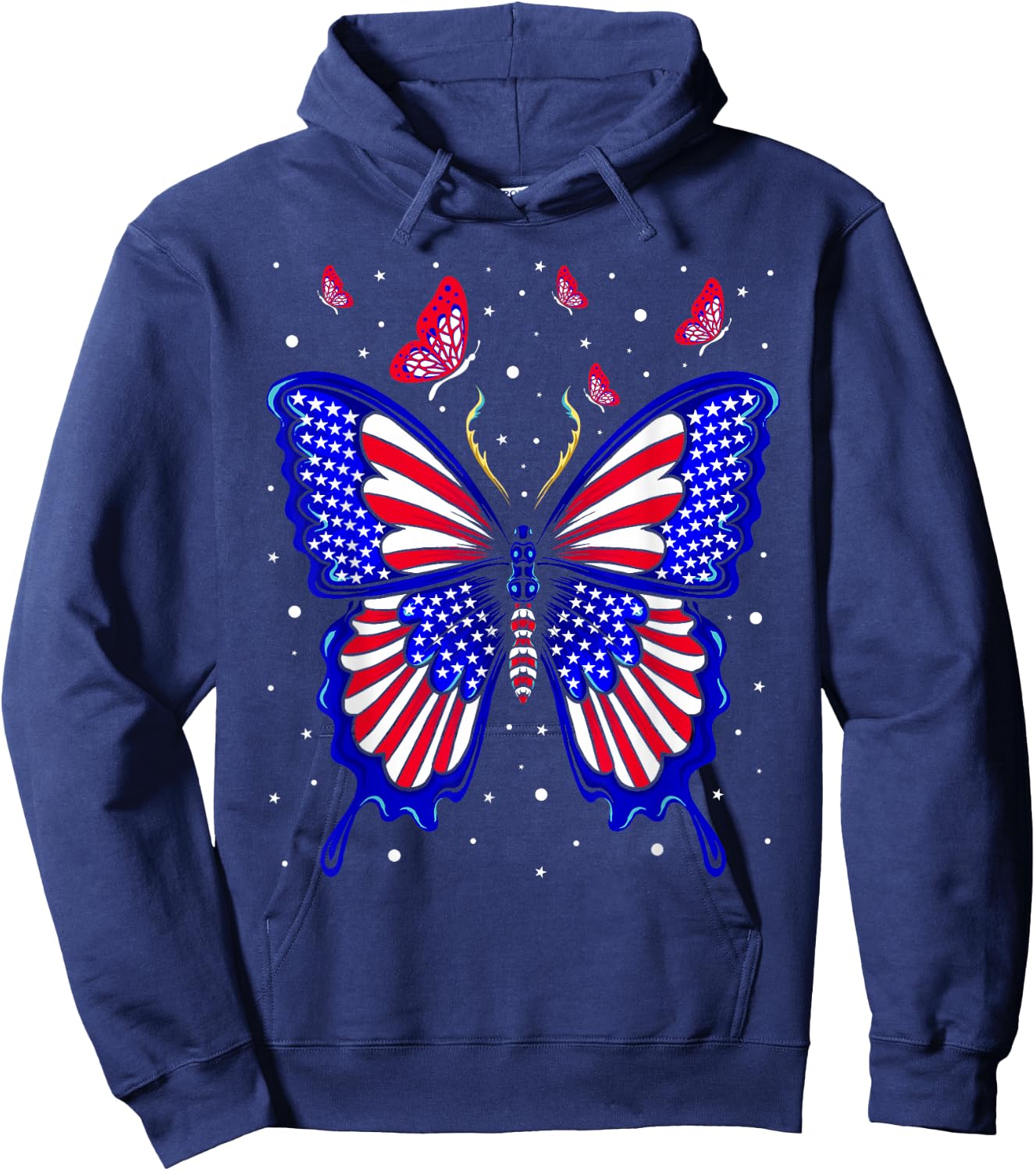 American Flag Butterfly 4th Of July Patriotic Women Hoodie - Hoodie | Navy
