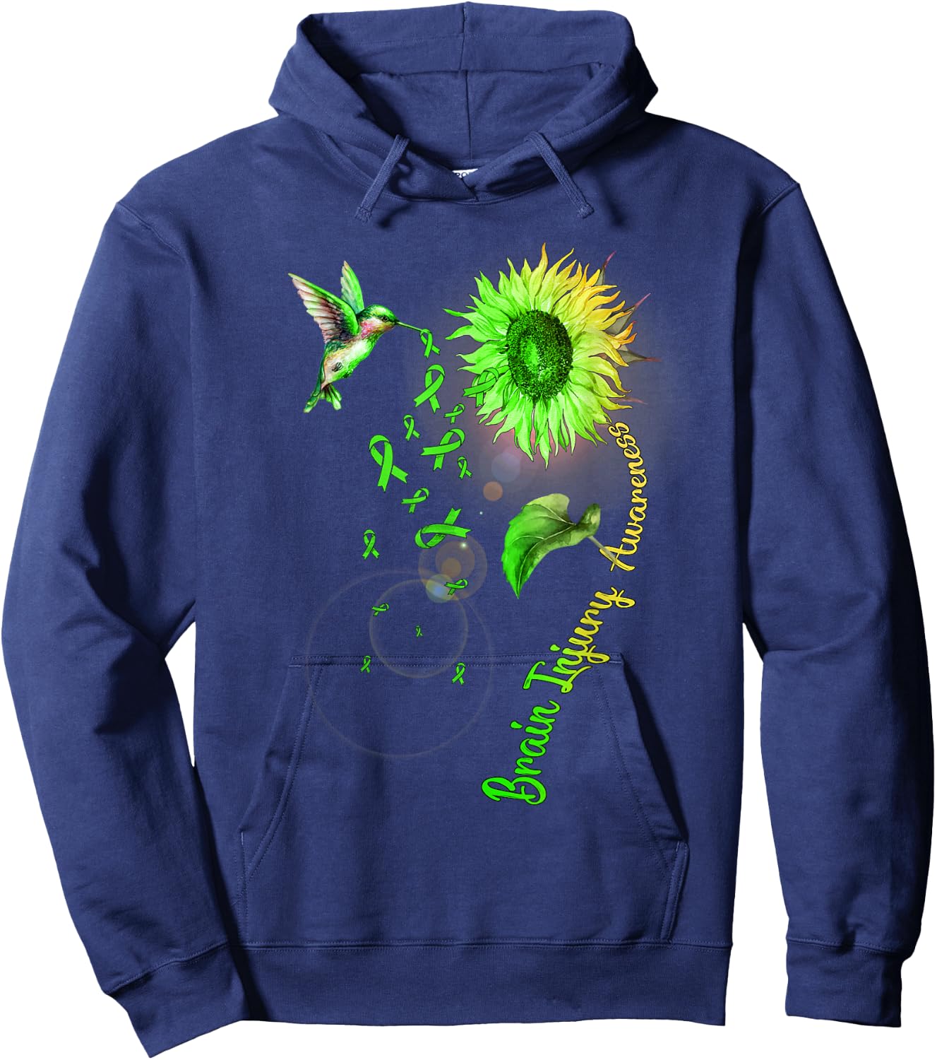 Brain Injury Sunflower Hummingbird Hoodie - Hoodie | Navy