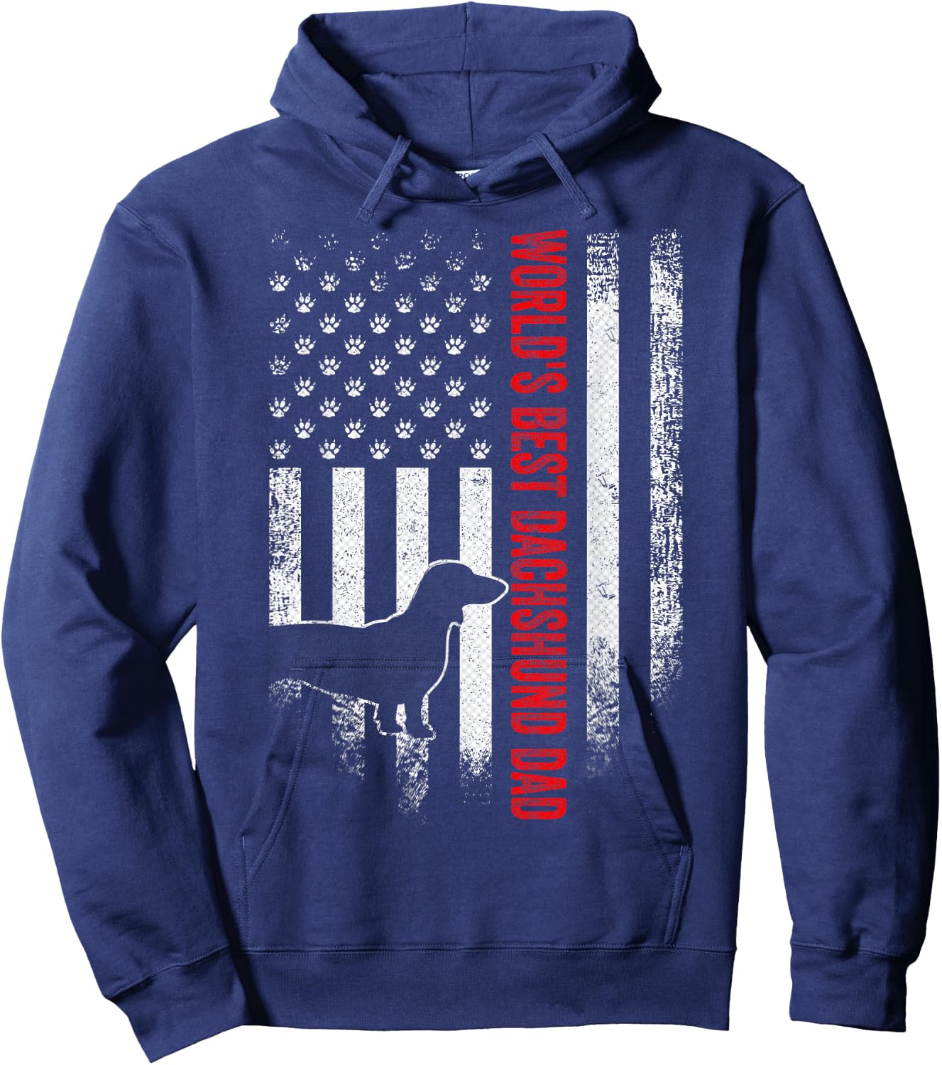 Vintage American Flag World's Best Dachshund Dad Silhouette Men Hoodie - Hoodie | Navy