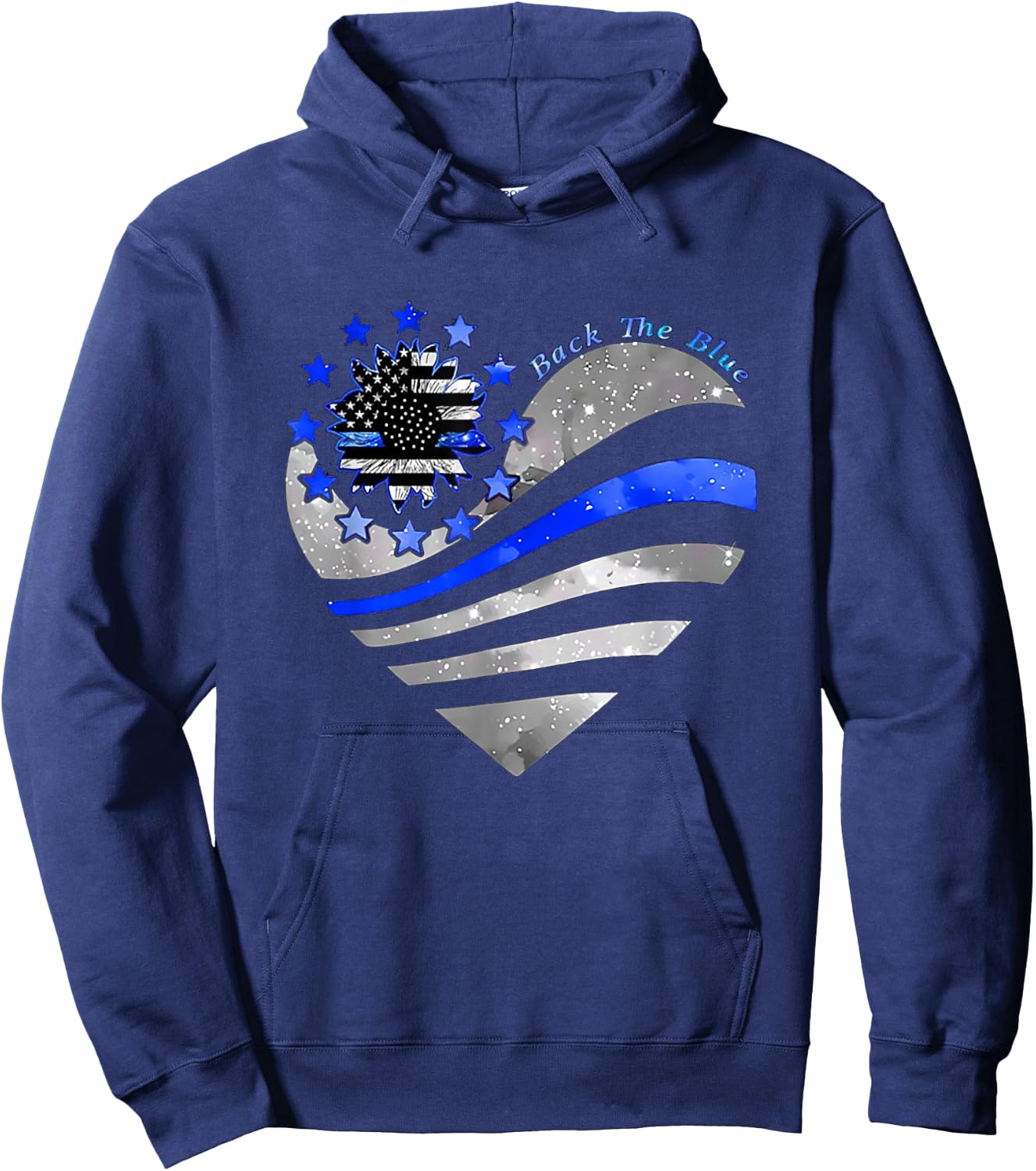 Sunflower Thin Blue Line Police Heart Back The Blue Law Enfo Hoodie - Hoodie | Navy