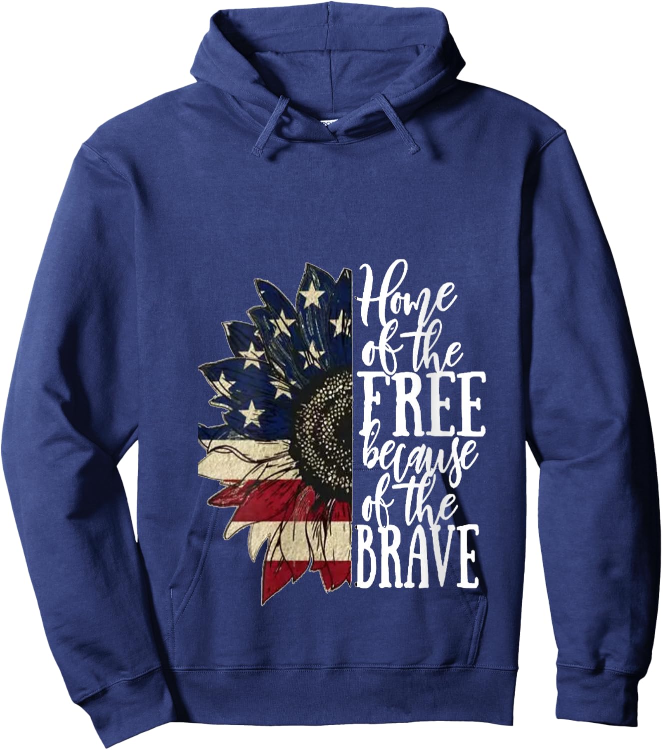 American Flag Patriot Home of The Free Because of The Brave V-Neck Hoodie - Hoodie | Navy