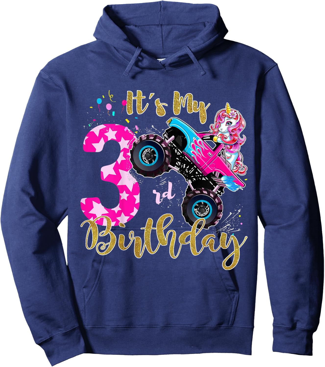 Kids Monster Truck Unicorn T Shirt Girls 3rd Birthday Daughter Hoodie - Hoodie | Navy