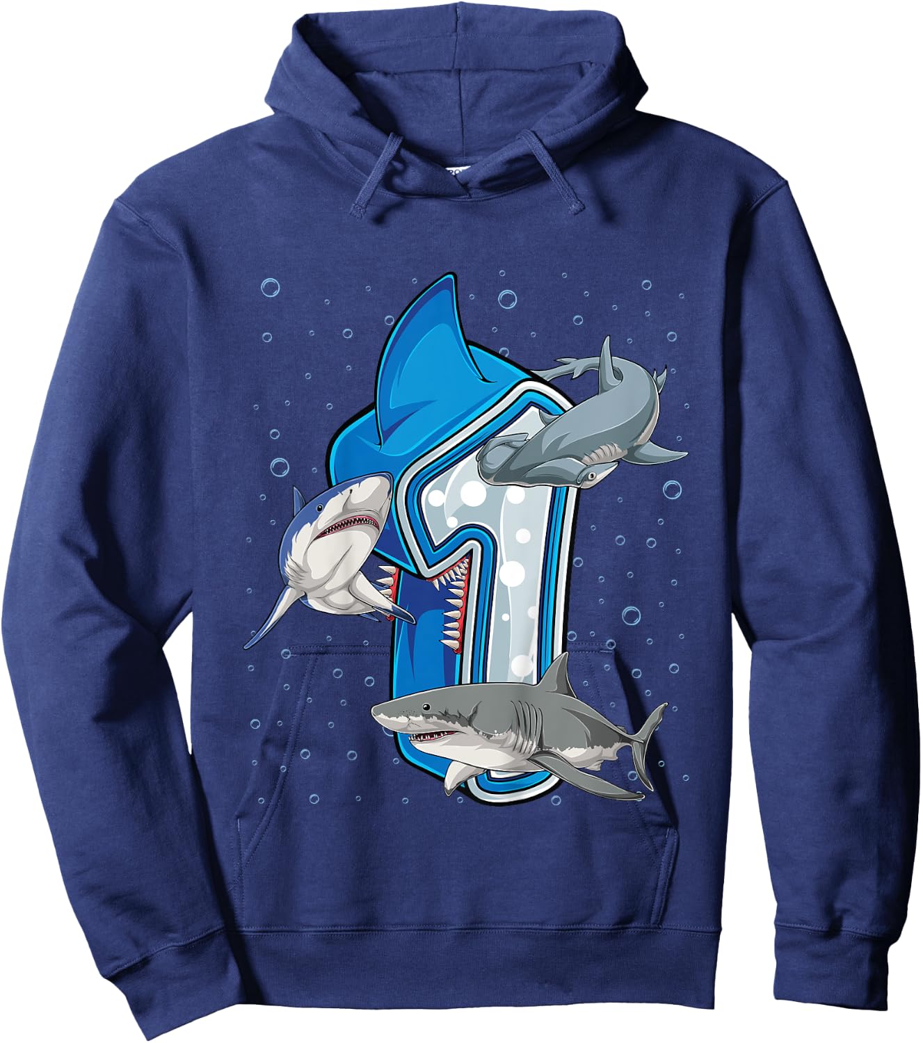 Kids 1st Birthday Boys Shark 1 year Old Ocean Shark B-day Hoodie - Hoodie | Navy