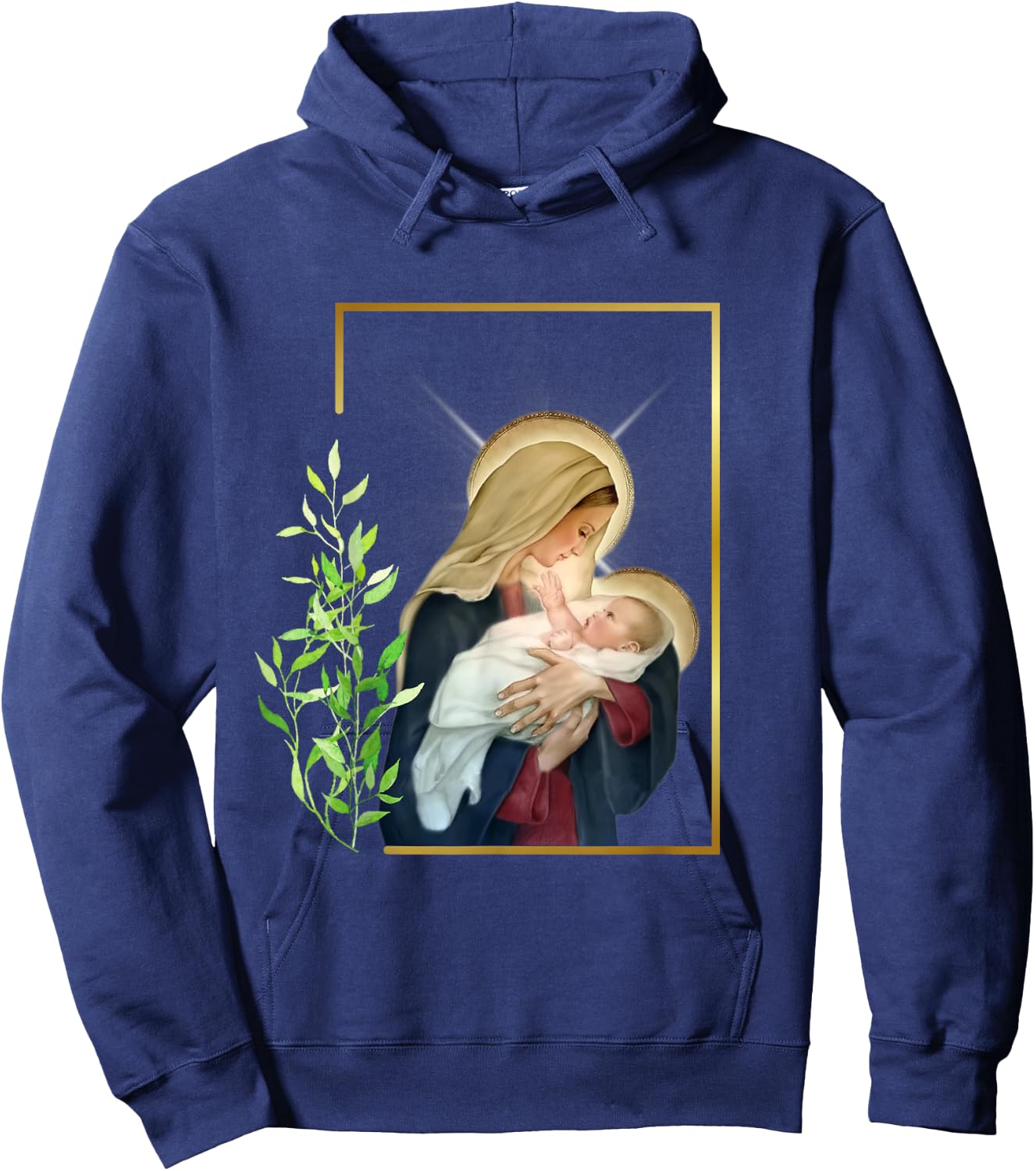 Blessed Holy Virgin Mary with Child Jesus - Rosary Catholic Hoodie - Hoodie | Navy