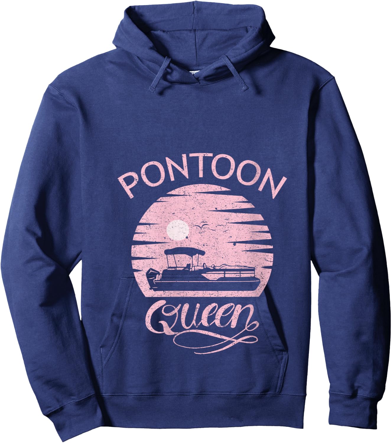 Pontoon Queen Design Funny Pontoon Boat Lover Girls Boating V-Neck Hoodie - Hoodie | Navy