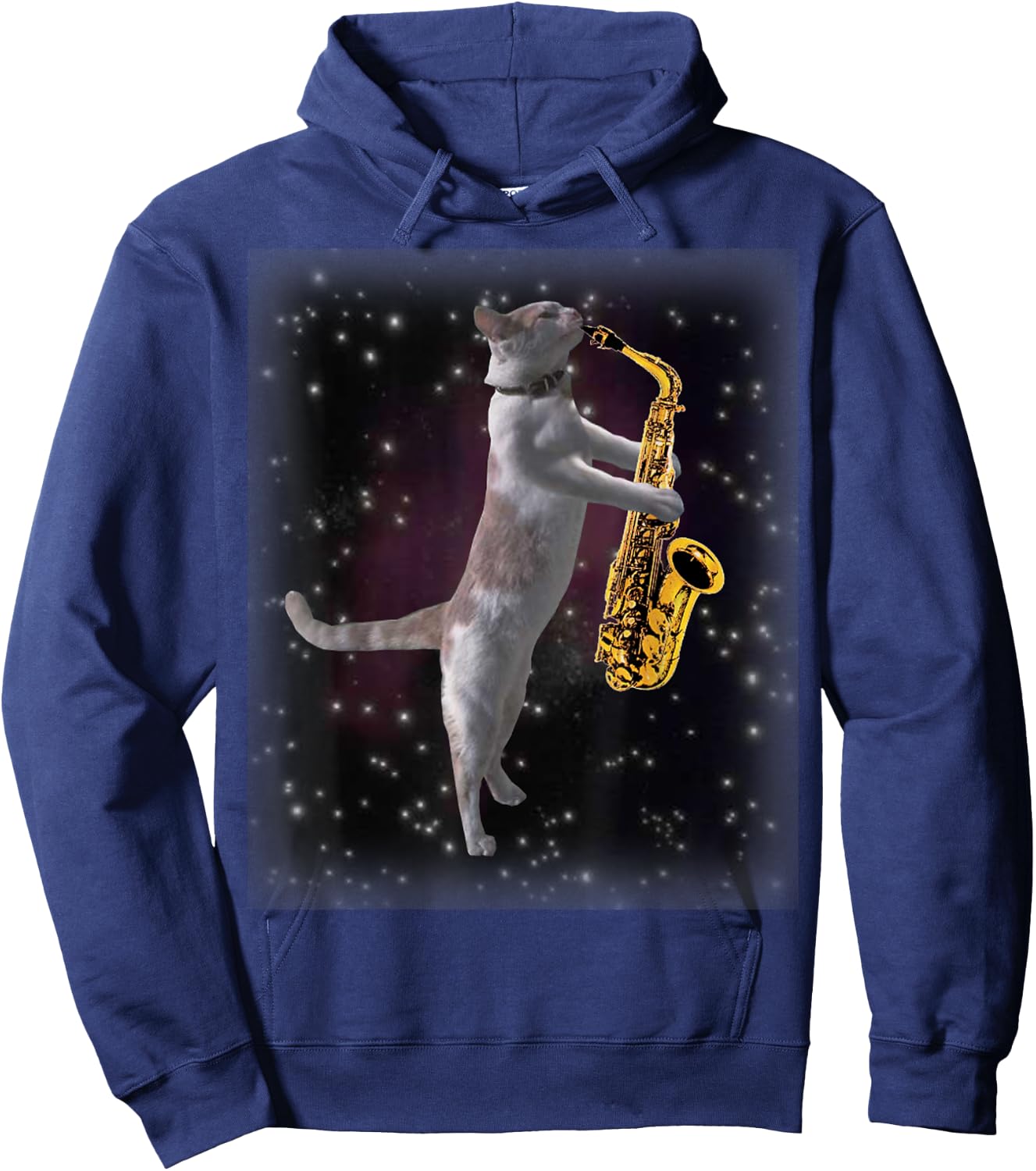 Cat Playing Saxophone | Cats In Space With Sax Hoodie - Hoodie | Navy