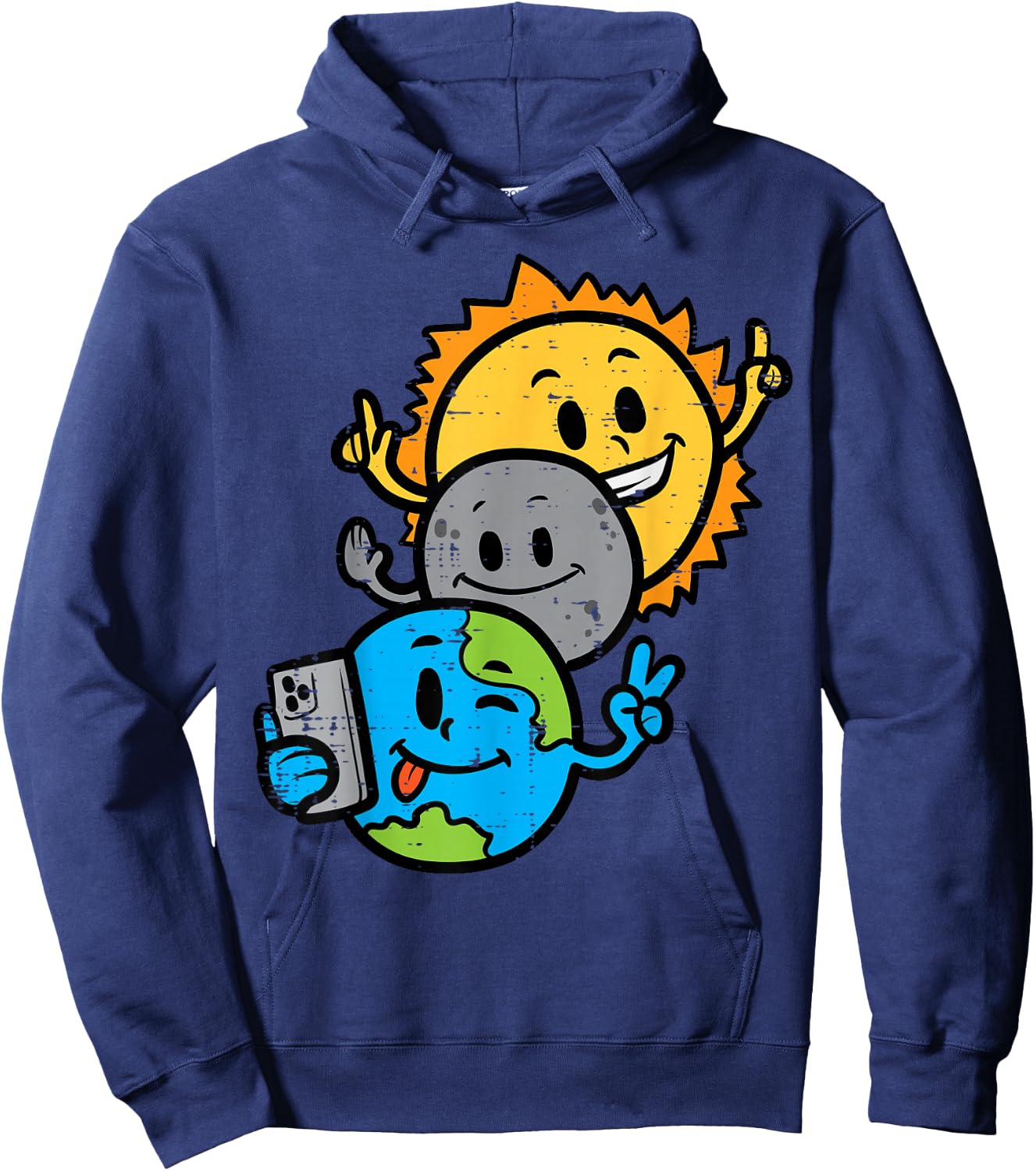 Selfie Earth Moon Sun Funny Total Solar Eclipse 2024 Kids Hoodie - Hoodie | Navy