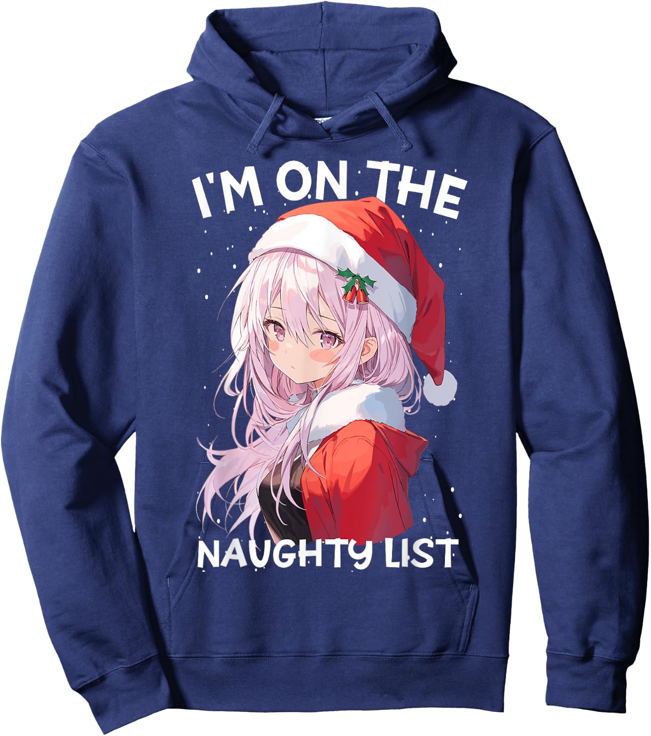 Christmas Naughty List Cute Anime Girl Santa Hat Anime Otaku Hoodie - Hoodie | Navy