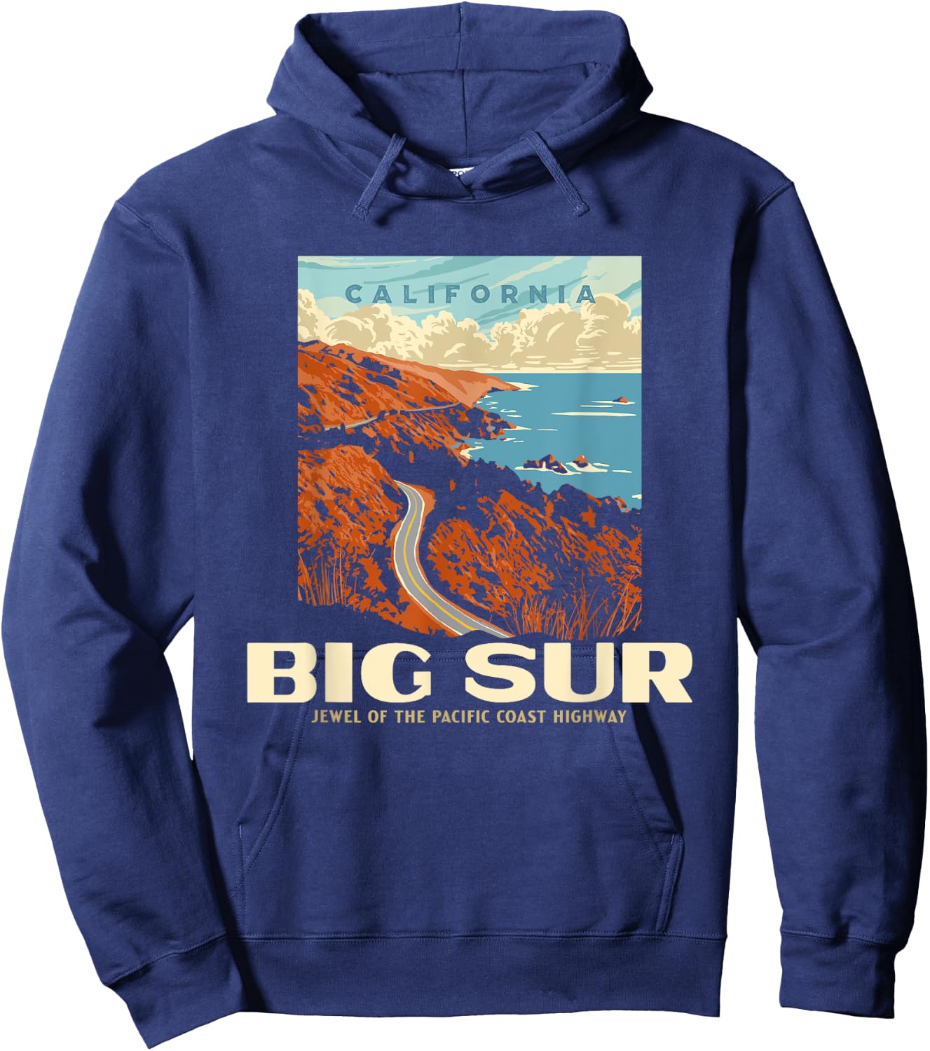 Retro Big Sur California Coast WPA Style Vintage Graphic Hoodie - Hoodie | Navy