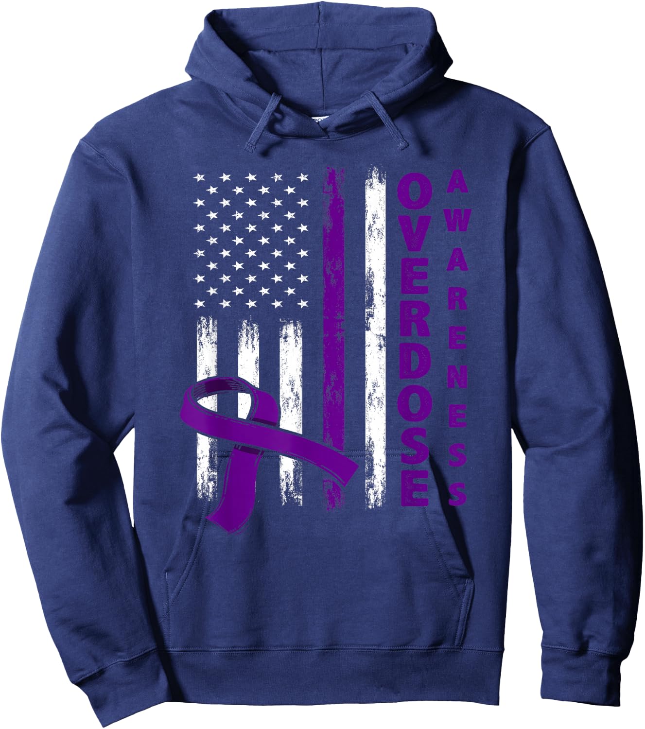 Overdose Awareness Day USA American Flag Overdose Awareness Hoodie - Hoodie | Navy