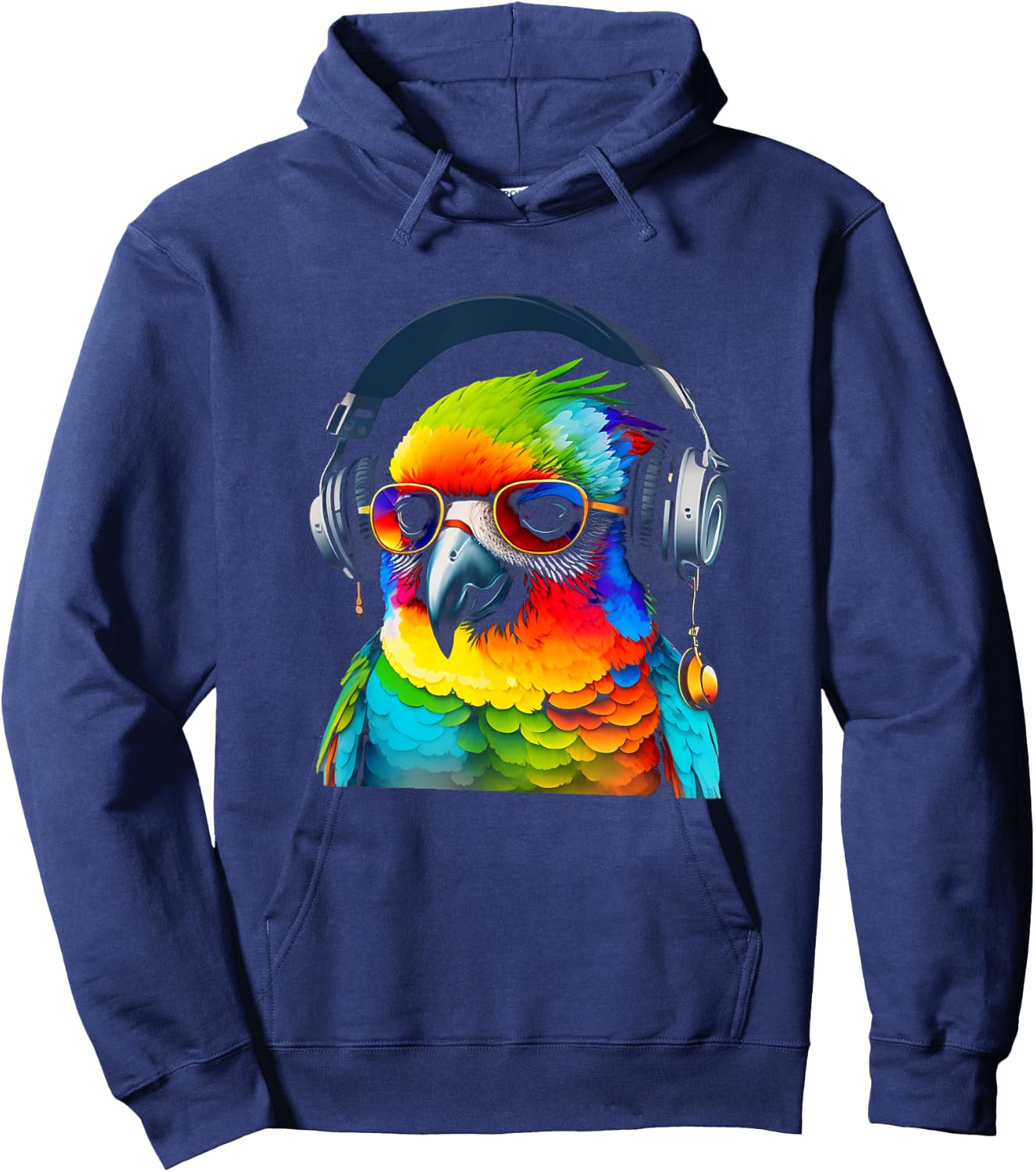 DJ Parrot with Sunglasses Headphones Music Funny Parrot Hoodie - Hoodie | Navy