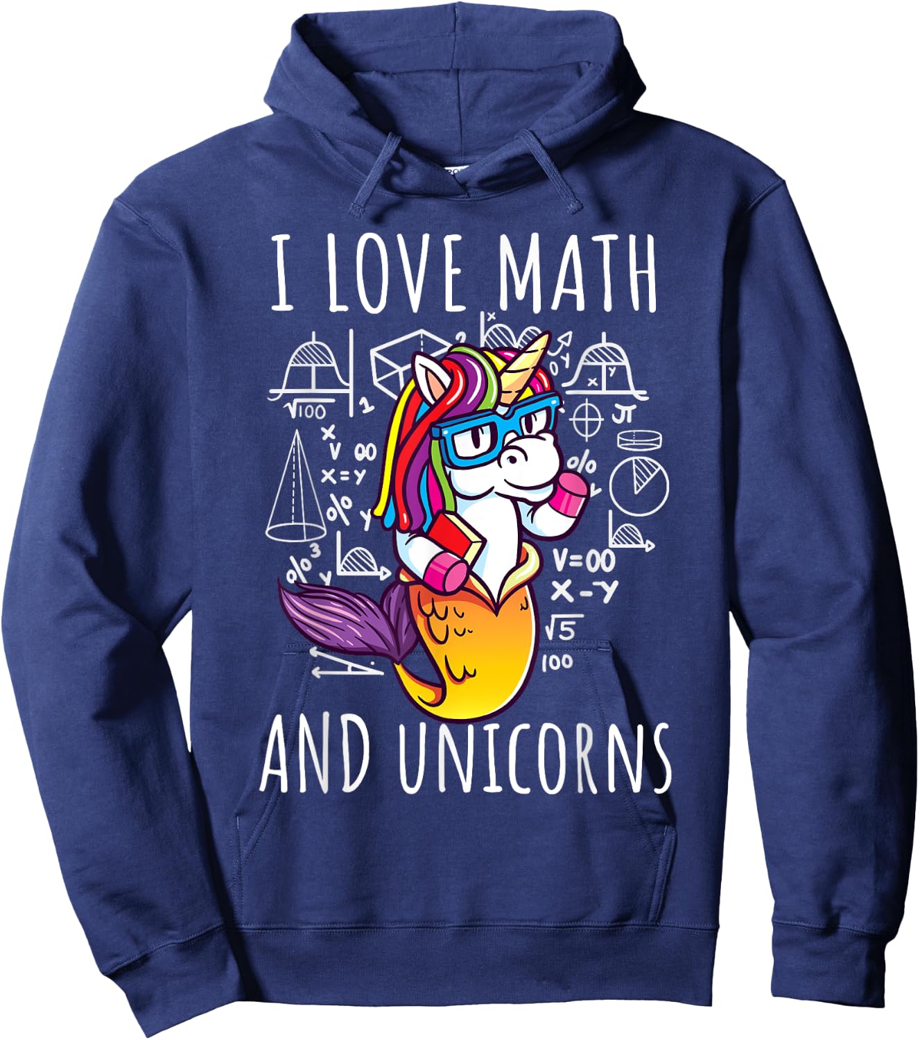 I Love Math Unicorns Shirt Mermicorn Mathematic Teacher Gift Hoodie - Hoodie | Navy