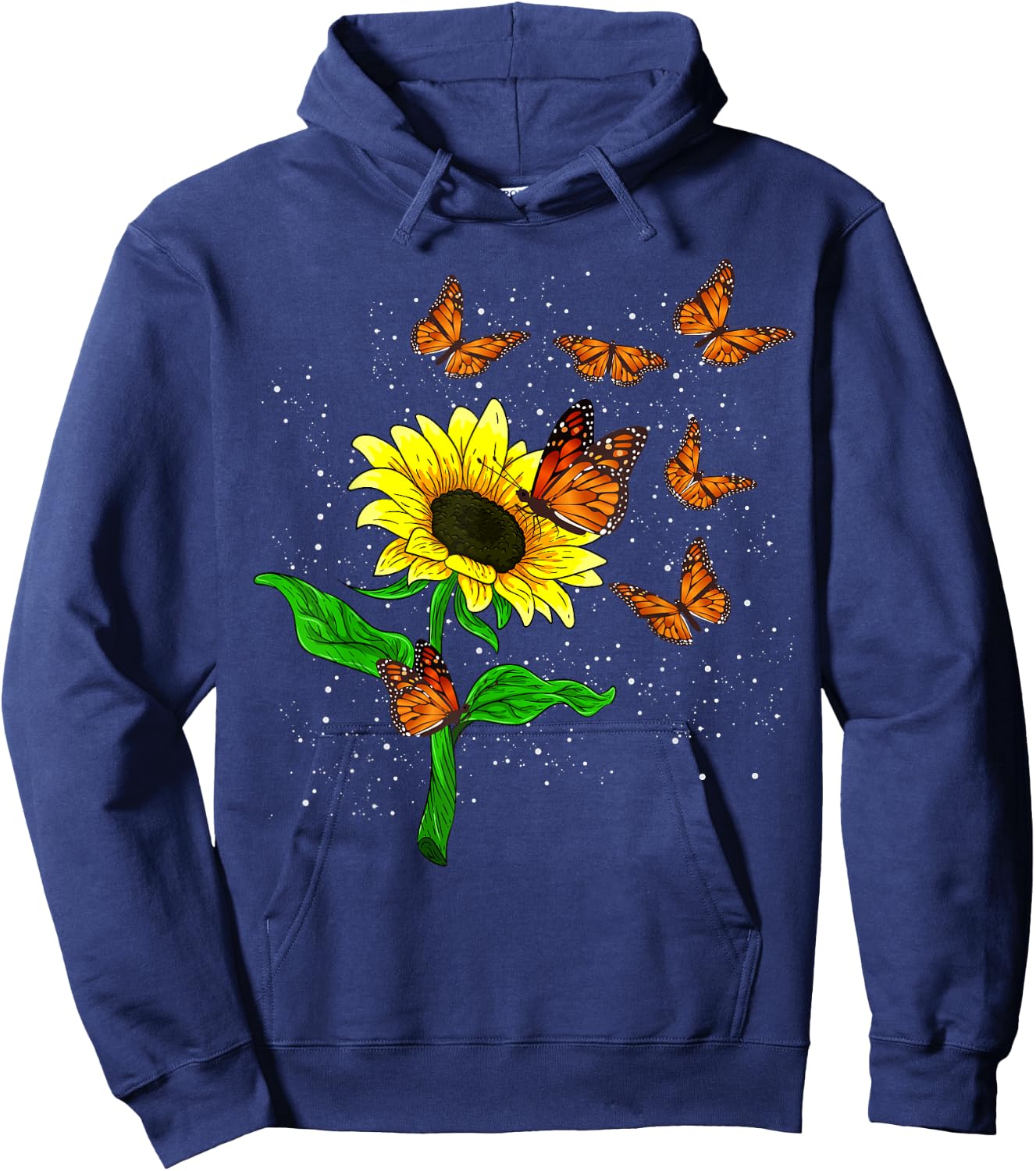 Nature Yellow Flower Blossom Butterfly Floral Sunflower Hoodie - Hoodie | Navy