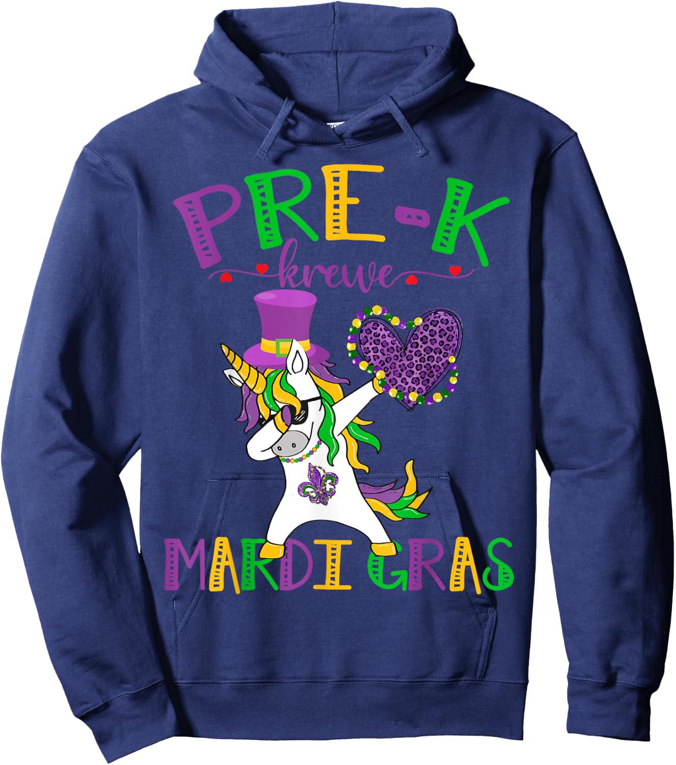 Pre-K Mardigras Unicorn Pre-K Krewe Unicorn Lover Hoodie - Hoodie | Navy