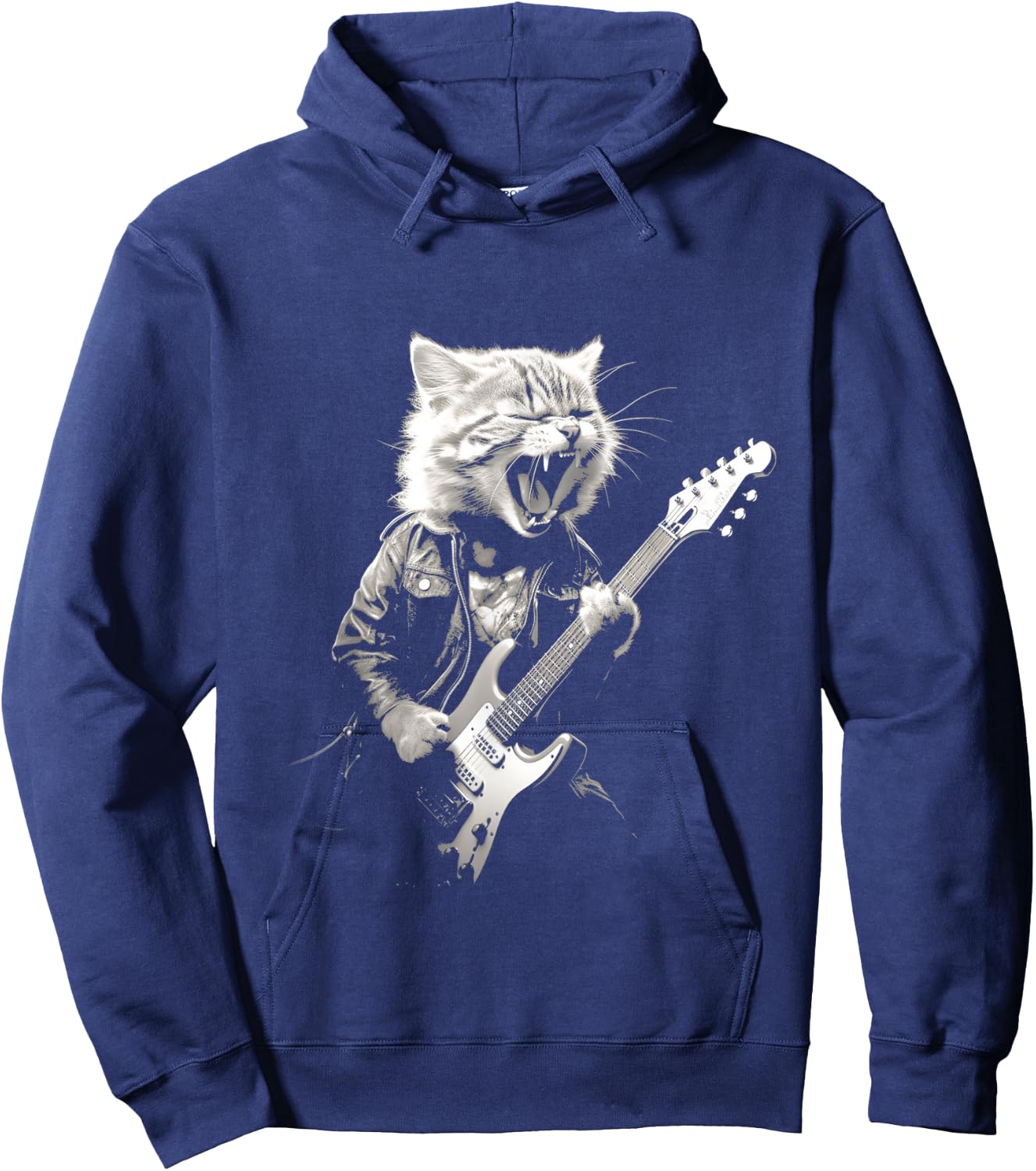 Rock Cat Playing Guitar Funny Guitar Cat Design Hoodie - Hoodie | Navy