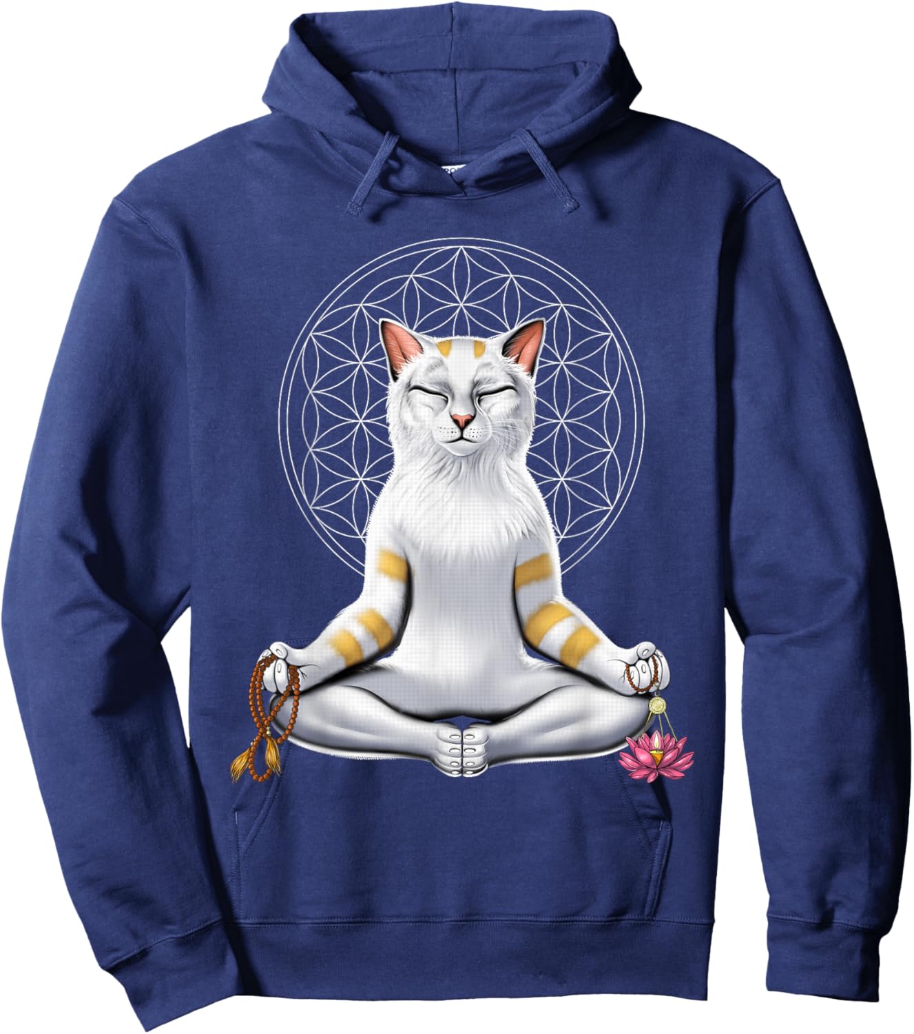 Cat Yoga Meditation Spiritual Zen Flower Of Life Men Women Kids Hoodie - Hoodie | Navy