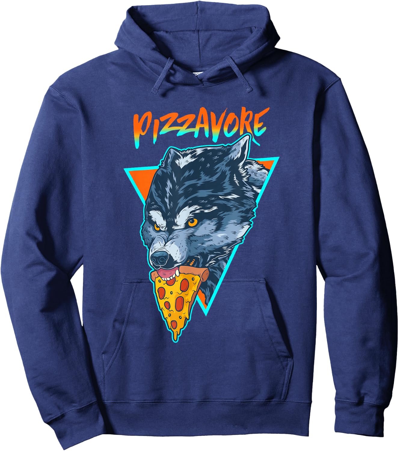 Funny Pizzavore Pizza Lover Word Game Wolf Retro 90s Hoodie - Hoodie | Navy