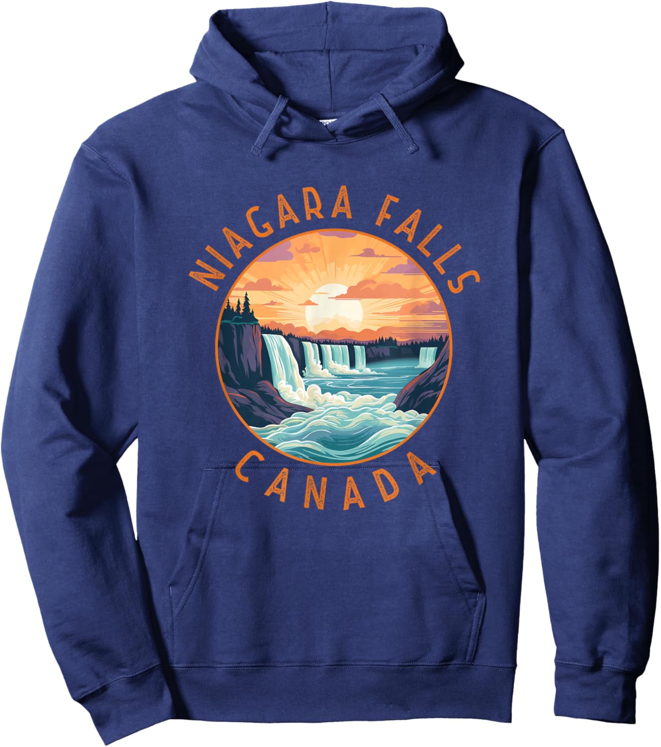 Niagara Falls Canada Retro Distressed Circle Vintage Hoodie - Hoodie | Navy