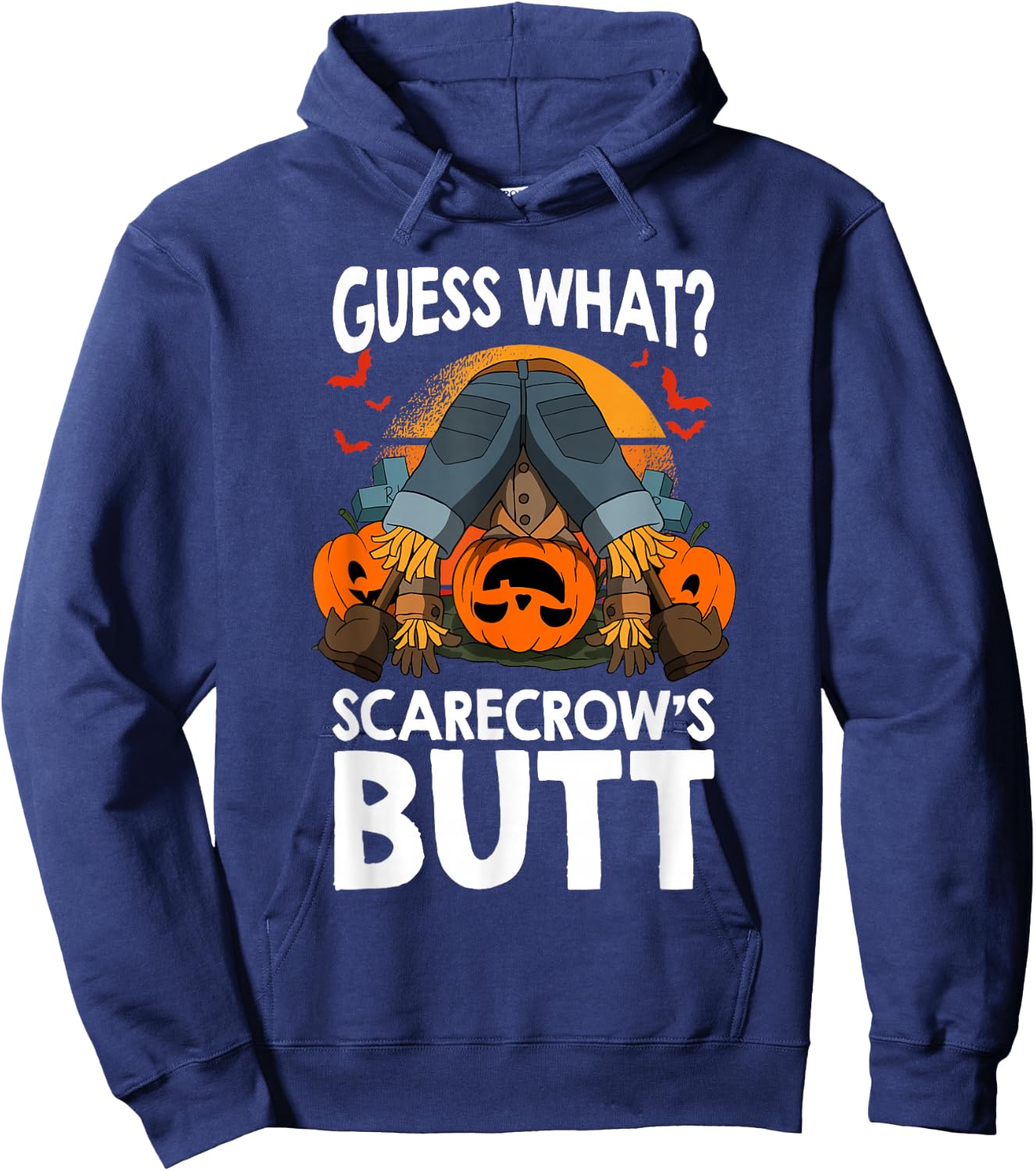 Halloween Guess What Scarecrow's Butt Scarecrow and Pumpkin Hoodie - Hoodie | Navy
