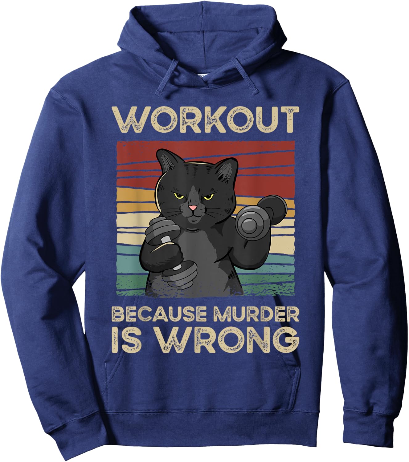 Workout Because Murder Is Wrong Cat Gym Vintage Men Women Hoodie - Hoodie | Navy