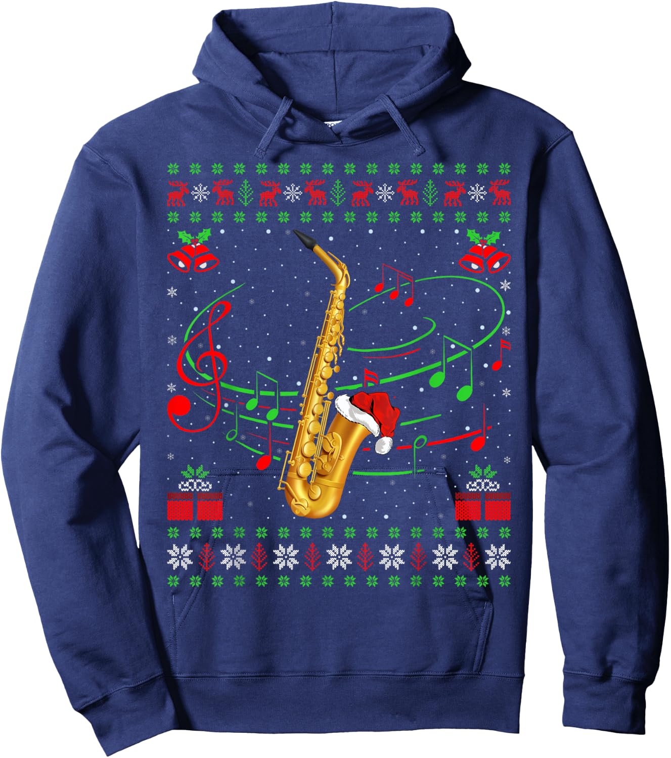 Saxophone Music Lover Xmas Gift Ugly Saxophone Christmas Hoodie - Hoodie | Navy