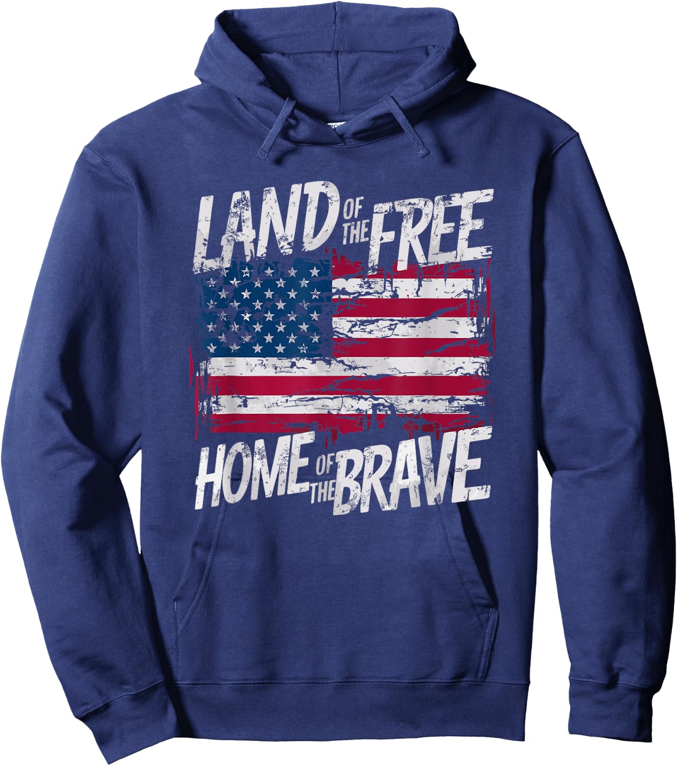 Land Of The Free Home Of The Brave Distressed Flag Design Hoodie - Hoodie | Navy