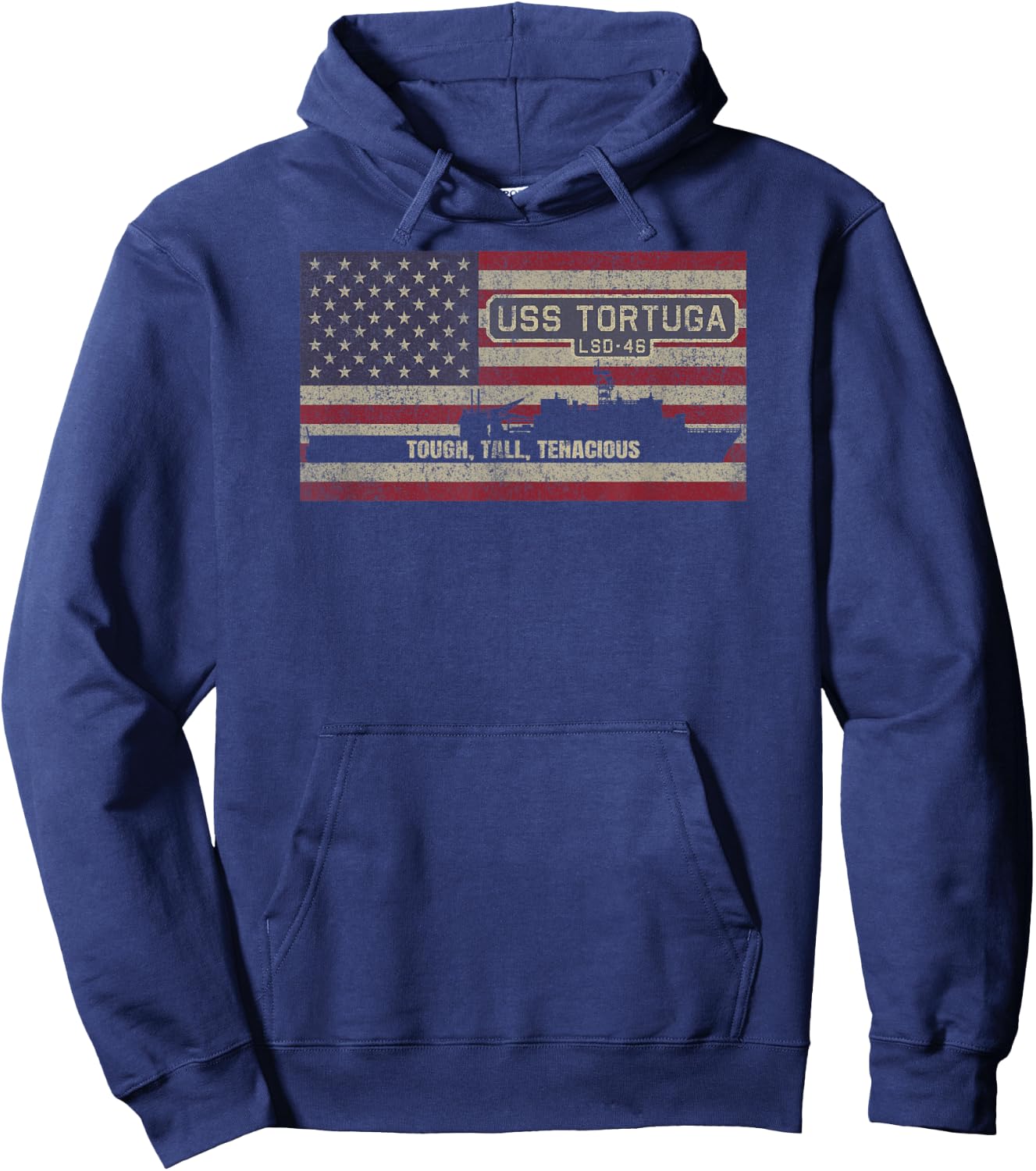 USS Tortuga LSD-46 Dock Landing Ship American Flag Hoodie - Hoodie | Navy