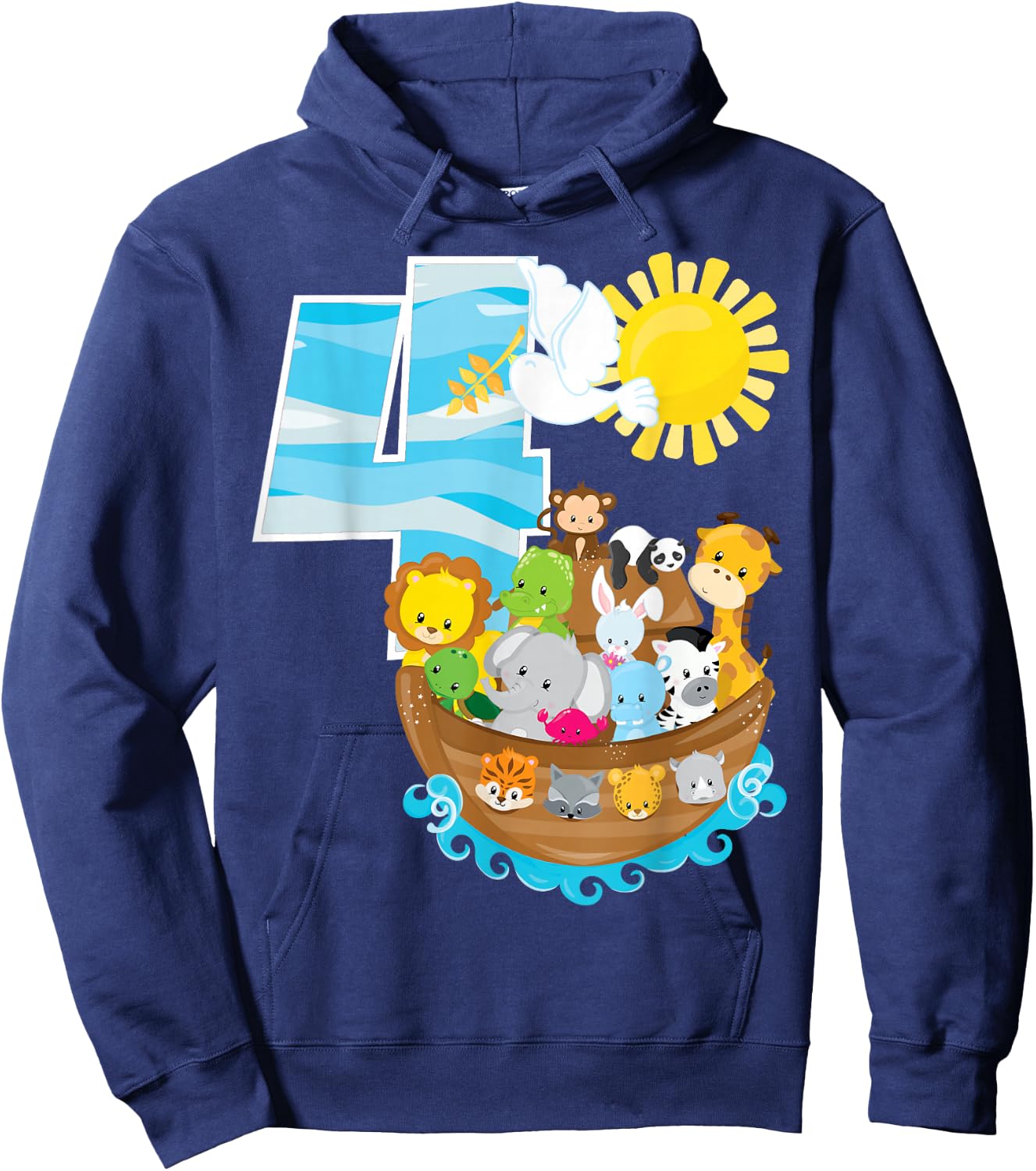 Noah's Ark Birthday Party 4th Birthday 4 Year Old Toddler Hoodie - Hoodie | Navy