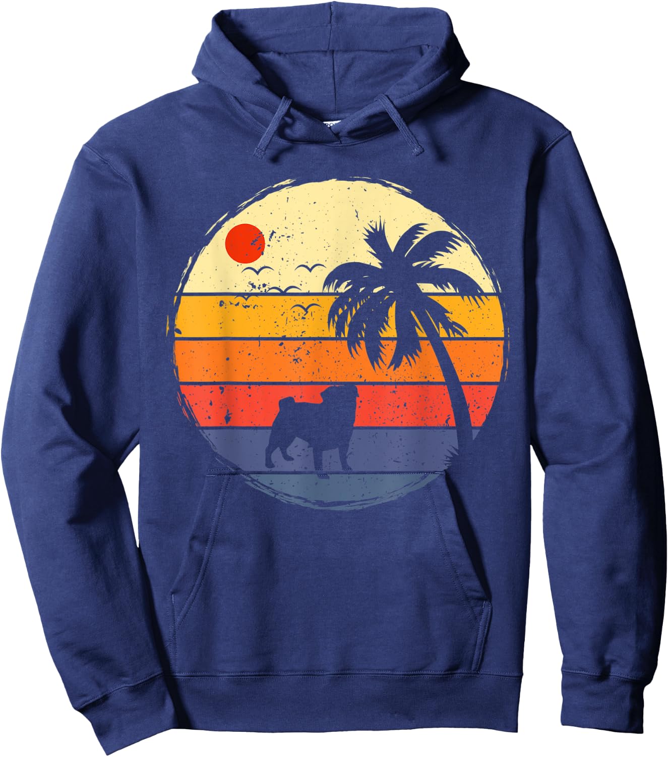 Retro Vintage Style Silhouette Pug Dog Animal Lovers Owners Hoodie - Hoodie | Navy