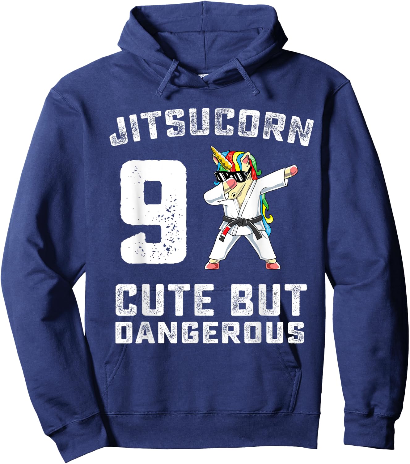 9 Year Old Jiu Jitsu Birthday Gift BJJ Dabbing Unicorn Girl Hoodie - Hoodie | Navy