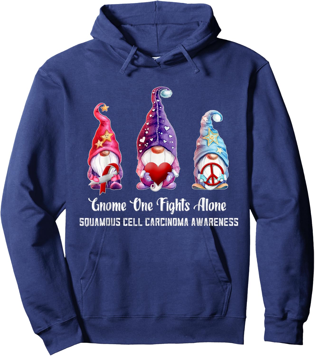 Gnome One Fights Alone Squamous Cell Carcinoma Awareness Hoodie - Hoodie | Navy
