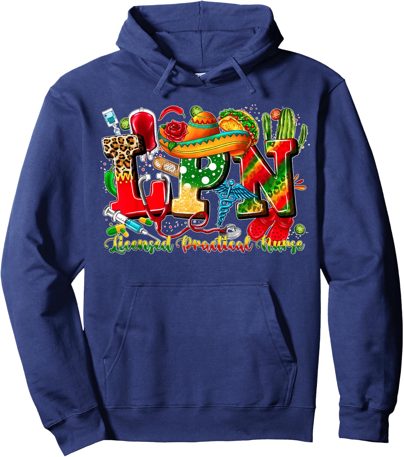 LPN Licensed Practical Nurse Cinco de Mayo Mexican Nursing Hoodie - Hoodie | Navy