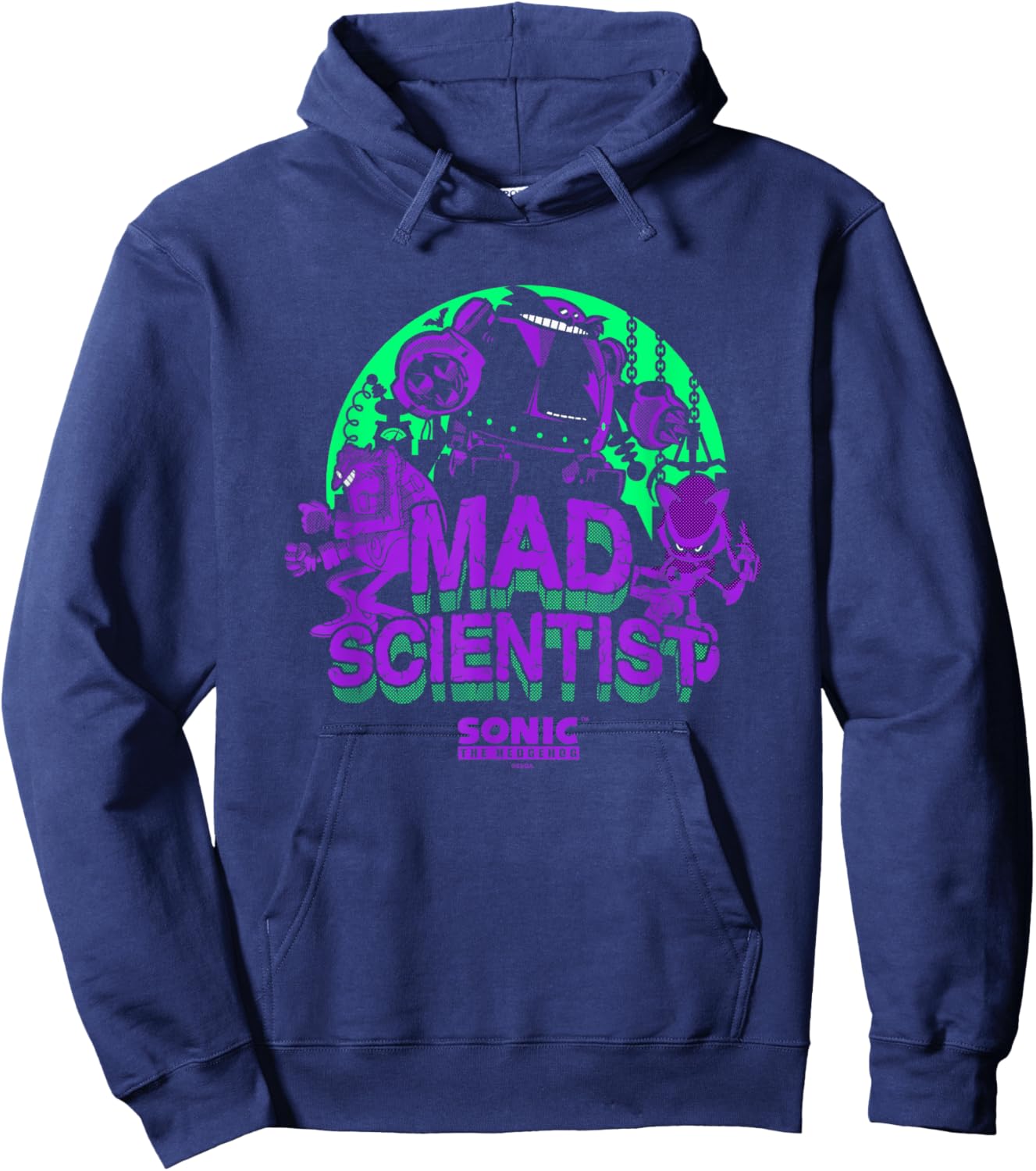 Sonic The Hedgehog Halloween Mad Scientist Eggman Retro Neon Hoodie - Hoodie | Navy