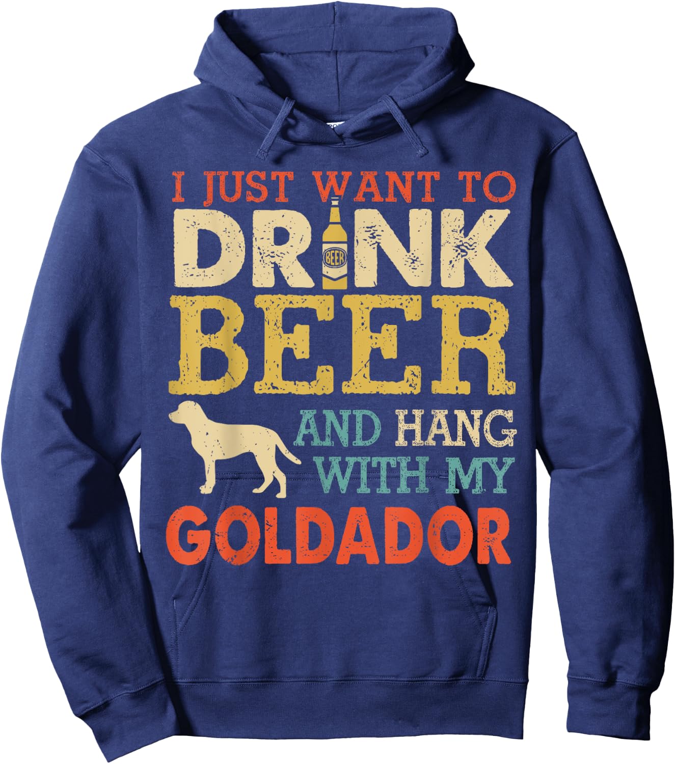 Goldador Dad Drink Beer Hang With Dog Funny Men Vintage Hoodie - Hoodie | Navy