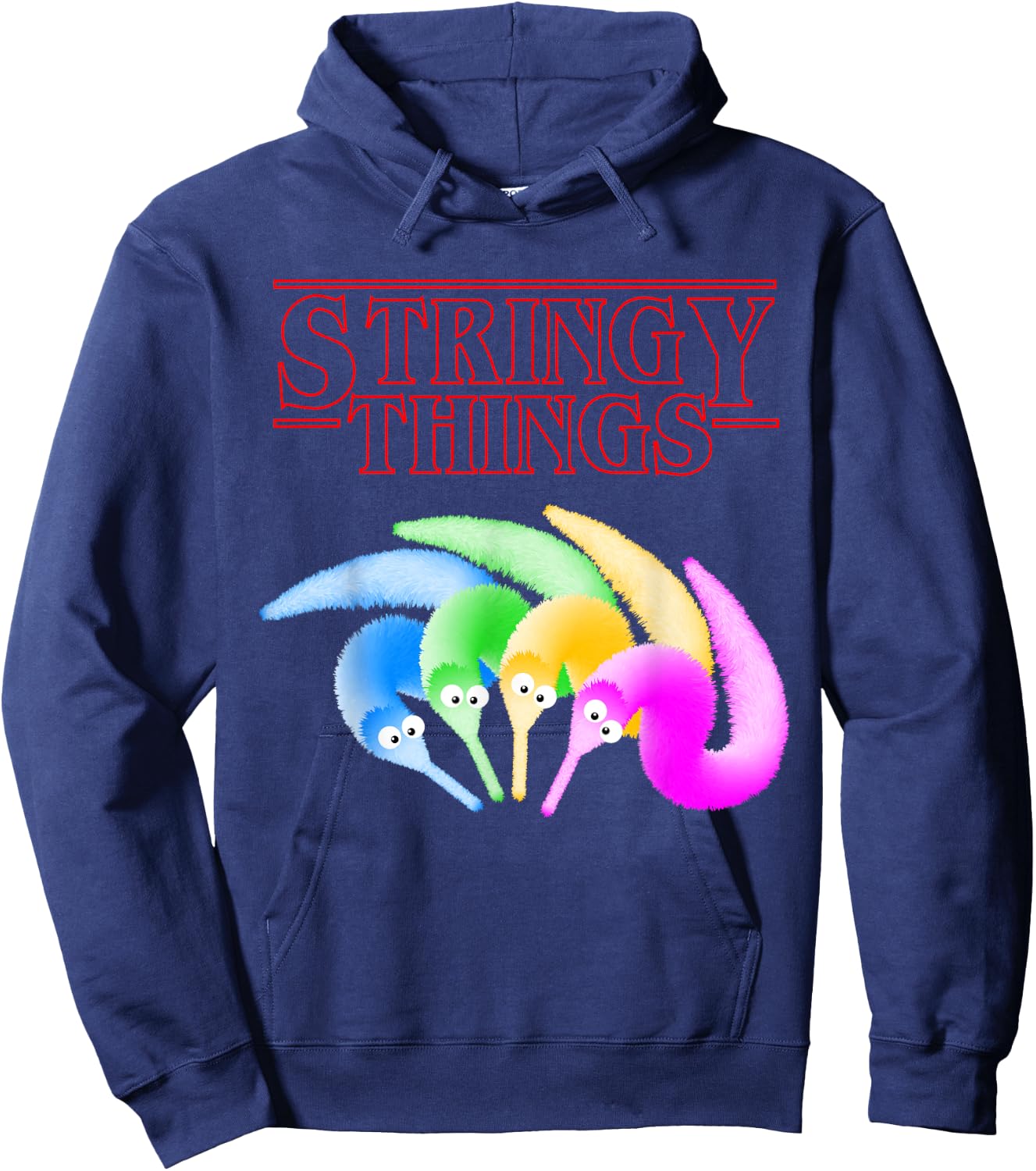 Stringy Things, Fuzzy Magic Worm on a String Meme Hoodie - Hoodie | Navy