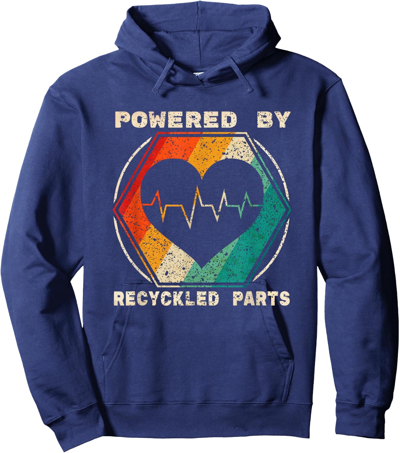 Powered By Recycled Parts Heart Transplant Survivor Gift Hoodie - Hoodie | Navy