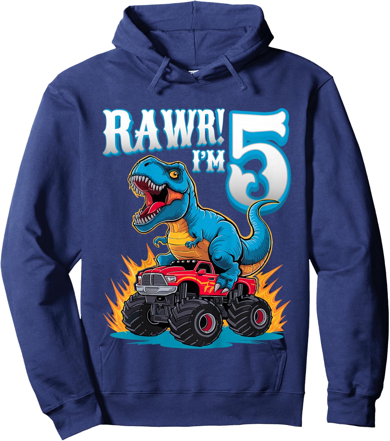 Rawr I'm 5 Year Old T-Rex Monster Truck 5th Birthday Party Hoodie - Hoodie | Navy