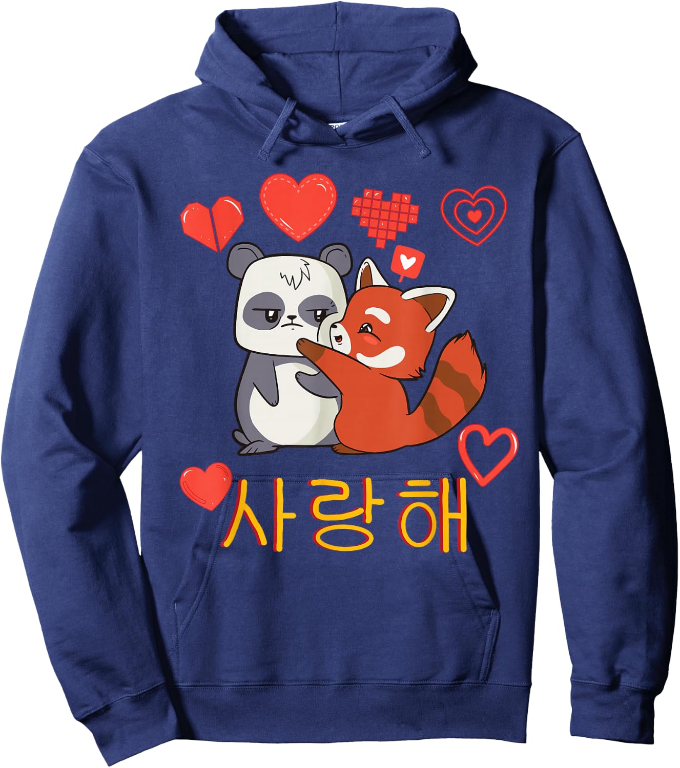 Kawaii - I Love You - Saranghae - K-POP - Korea Panda Hoodie - Hoodie | Navy