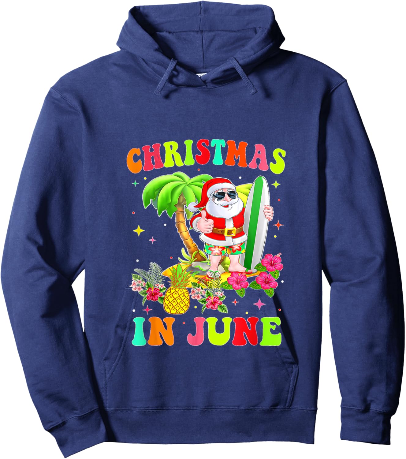 Christmas In June Funny Santa Flamingo Summer Vacation Women Kids Hoodie - Hoodie | Navy