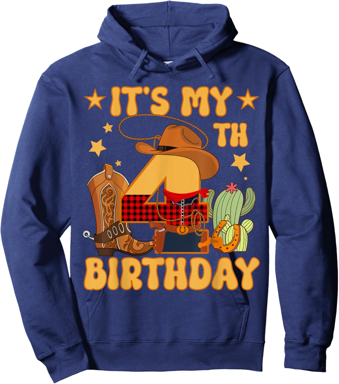 It's My 4th Birthday Cowboy Rodeo Horse 4 Year Old Bday Boy Hoodie - Hoodie | Navy