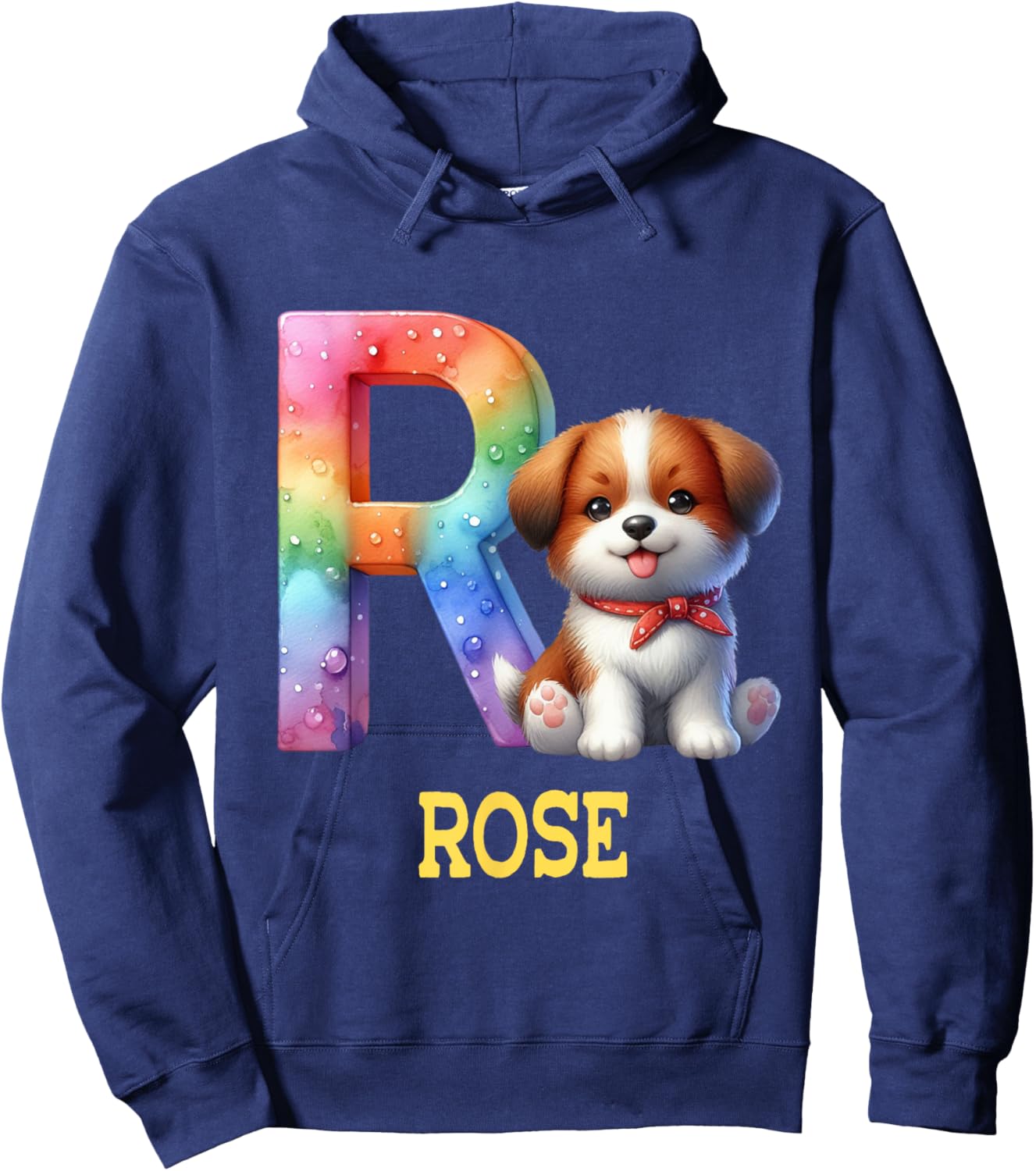 Cute Dogs Letter Rose Name Rainbow Dog Hoodie - Hoodie | Navy