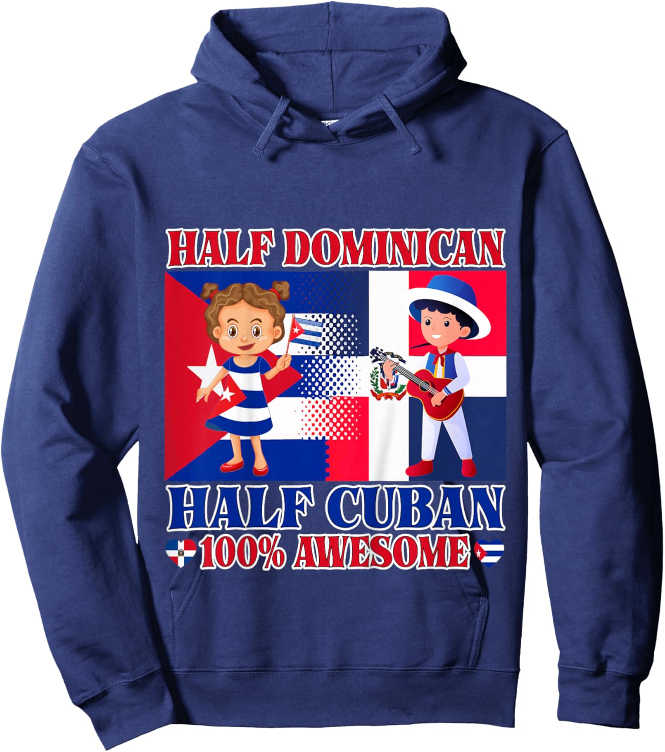 Half Cuban Half Dominican Republic Flag Toddler Girl Boy Hoodie - Hoodie | Navy