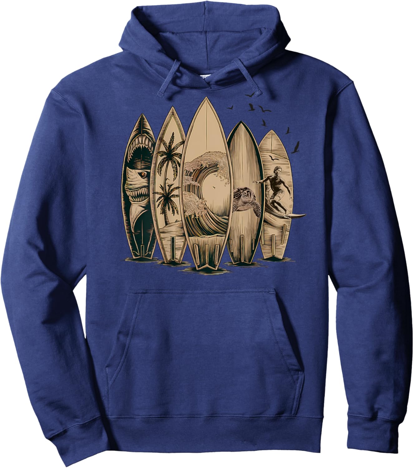 On Back | Surfing Tropical Surfboards Surfboarder Surfer Hoodie - Hoodie | Navy