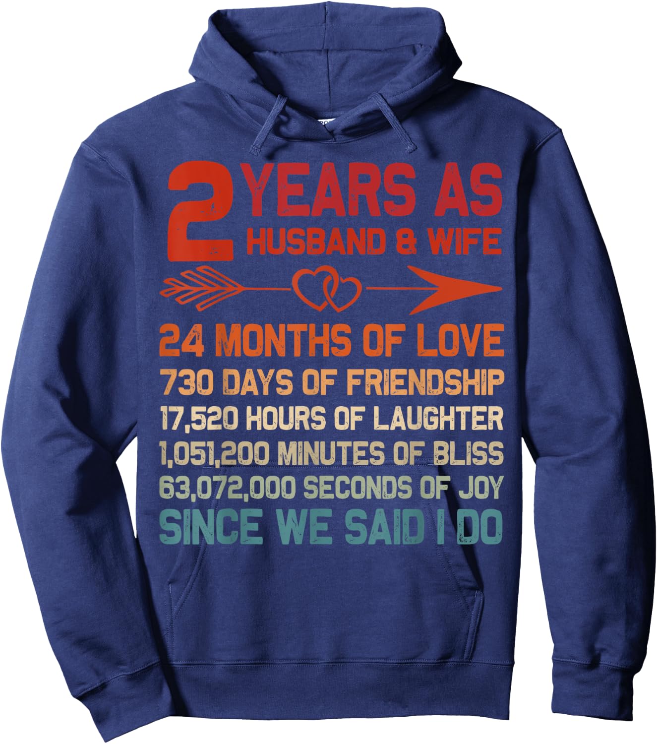 2 Years as Husband & Wife 2nd Anniversary Gift Couple Hoodie - Hoodie | Navy