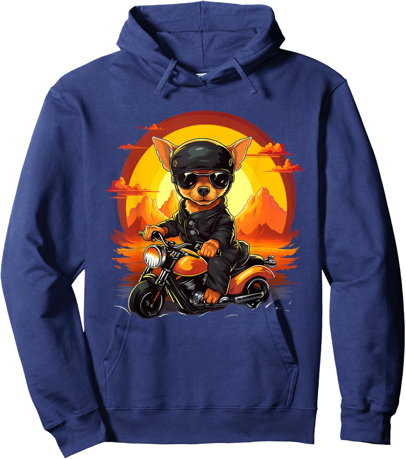 Biker Chiweenie Dog Riding Motorcycle Men Women Kids Hoodie - Hoodie | Navy